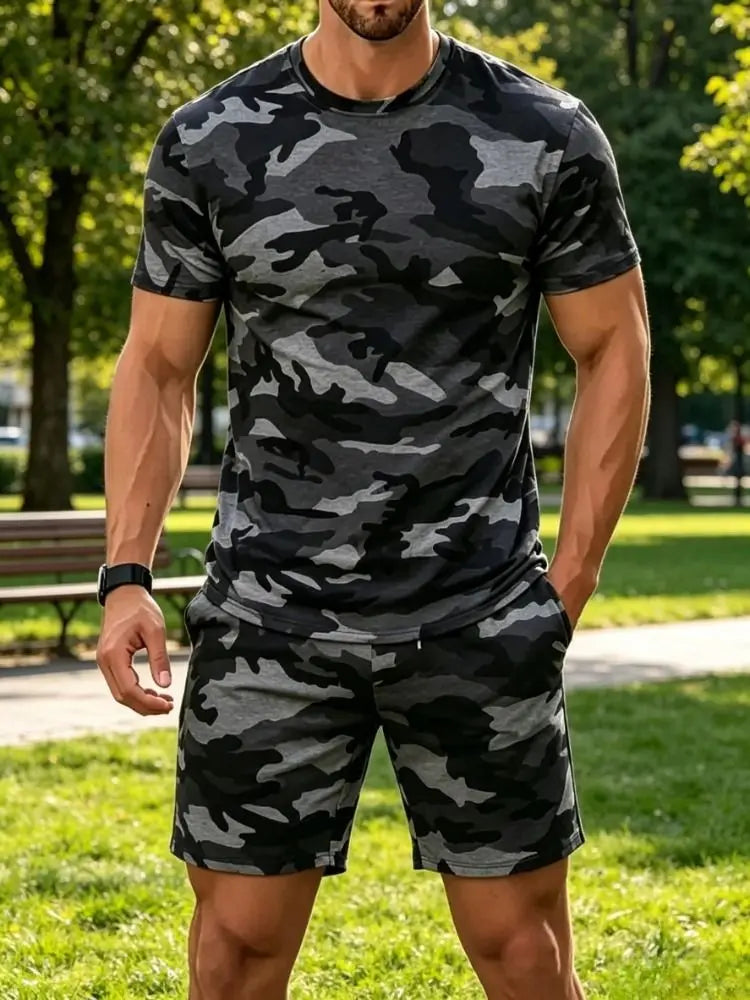 Summer Camouflage Pattern 3D Print Tracksuits Men Women Casual Short Sleeve T-Shirt Shorts Sets 2pcs Sports Suits Men's Clothing