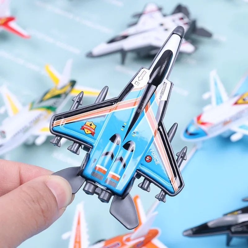 8pcs/set Mini Alloy Metal Airplane Model Plane Diecast Fighter Skipper Aircraft Toy for Boy Pull Back Vehicles Christmas Gifts