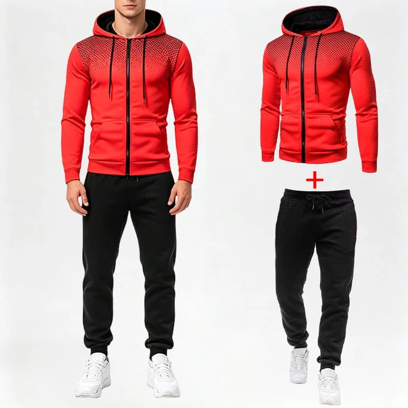 Men's Set/Coat/Pants 2026 Fashion Tracksuit Zipper Hooded Coat & Sweatpants Autumn Winter Daily Casual Sports Jogging Sportswear