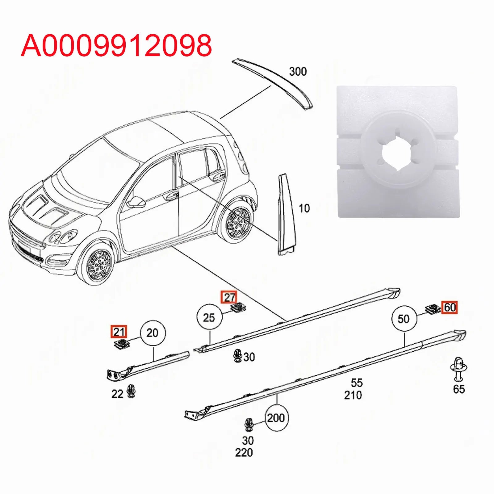 A0009912098 Side Sill Clips For SMART FORTWO Skirt Trim Cover Moulding Retainers Auto Fastener Clip car accessories