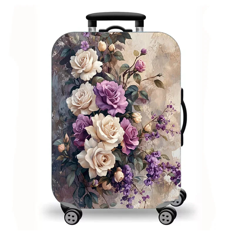 Luggage Cover, Luxury Floral Rose Print Stretch Suitcase Protector for Travel, Elegant Peony Sunflower Art Design