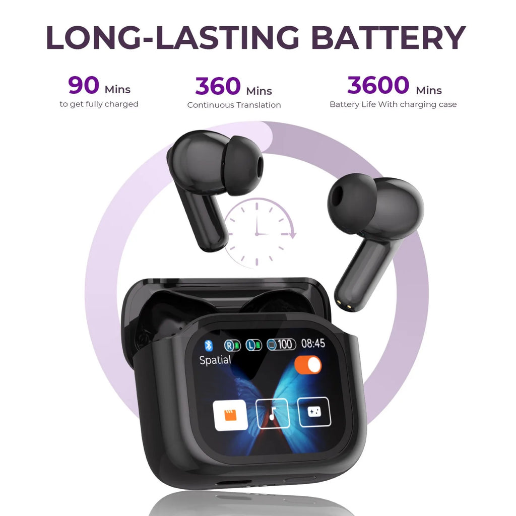 2PCS Touch Screen Translation Headphones 144 Languages Two-Way Real Time Translator Headsets Travel Business Bluetooth Earbuds