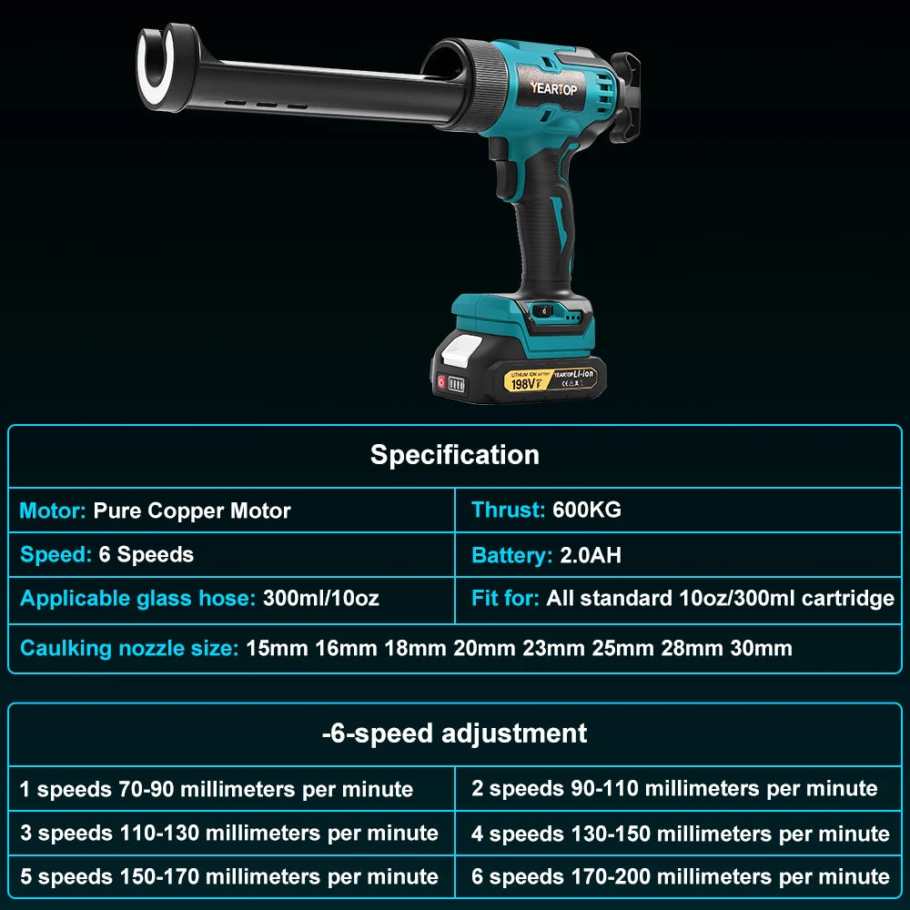 6 Speeds Electric Glue Gun Glass Glue Silicone Gun Caulking Gun Electric Doors Windows Sewing Glue Tool for Makita 18V Battery