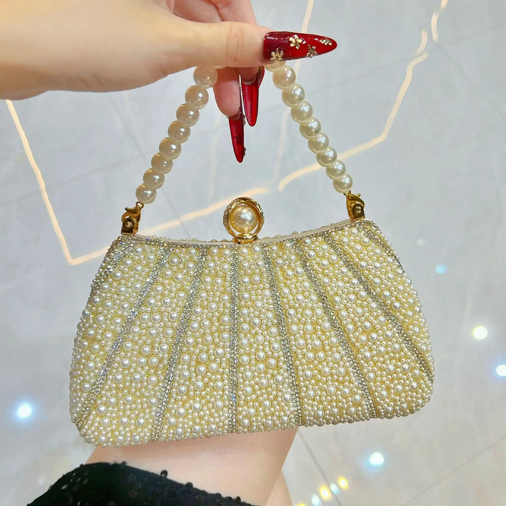Pearl Rhinestone party Clutch Bag for Women Glitter Embroidered Bead Wedding Bride Handbag luxury Pearl Chain Evening Dress Bags