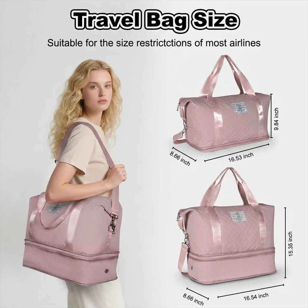 Expandable Travel Duffel Bag with Shoe Compartment Waterproof Weekender Gym Carry On Bag for Short Trip