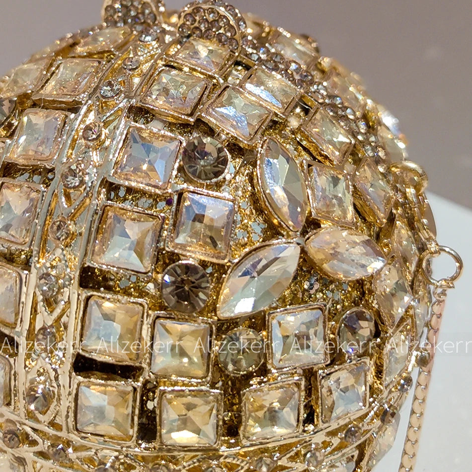 Alizekerr Ball Shaped Crystal Evening Bags Women New Boutique Bling Rhinestone Metallic Clutch Purses And Handbags Wedding Party