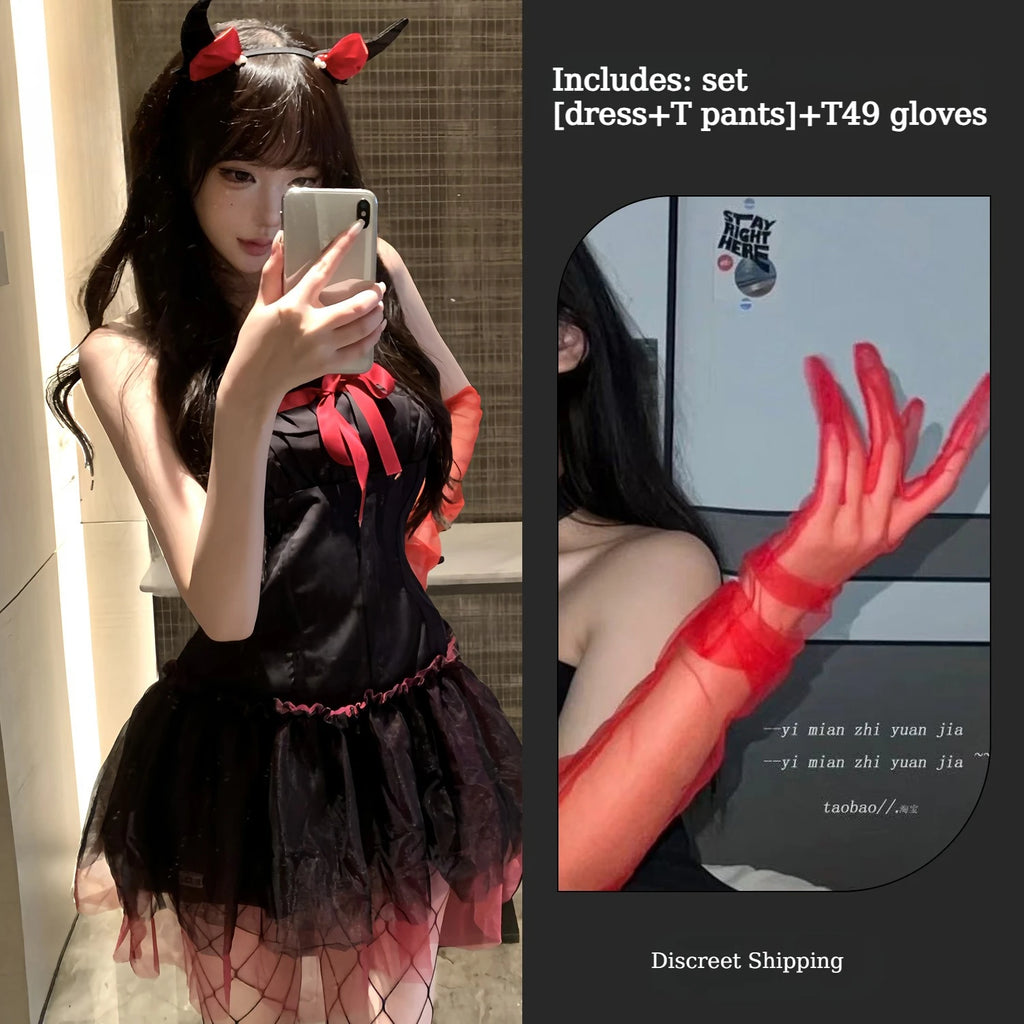 New Year's Outfit Bow Strapless Spicy Girl Suspender Dress Sexy Spicy Girl Lingerie Passionate Role-playing Halloween Set