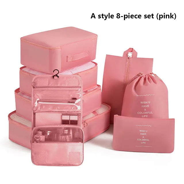 9Pcs Travel Packing Cubes Set Waterproof Luggage Organizer with Drawstring Pouches for Clothes Shoes Cosmetics Underwear - Suitc