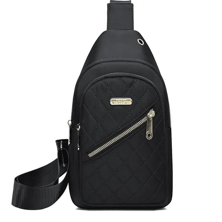 2025 New Women's Embroidered Nylon Breast Bag Fashion Versatile Embroidery Thread Grid Crossbody Bag Simple Outdoor Travel Daily
