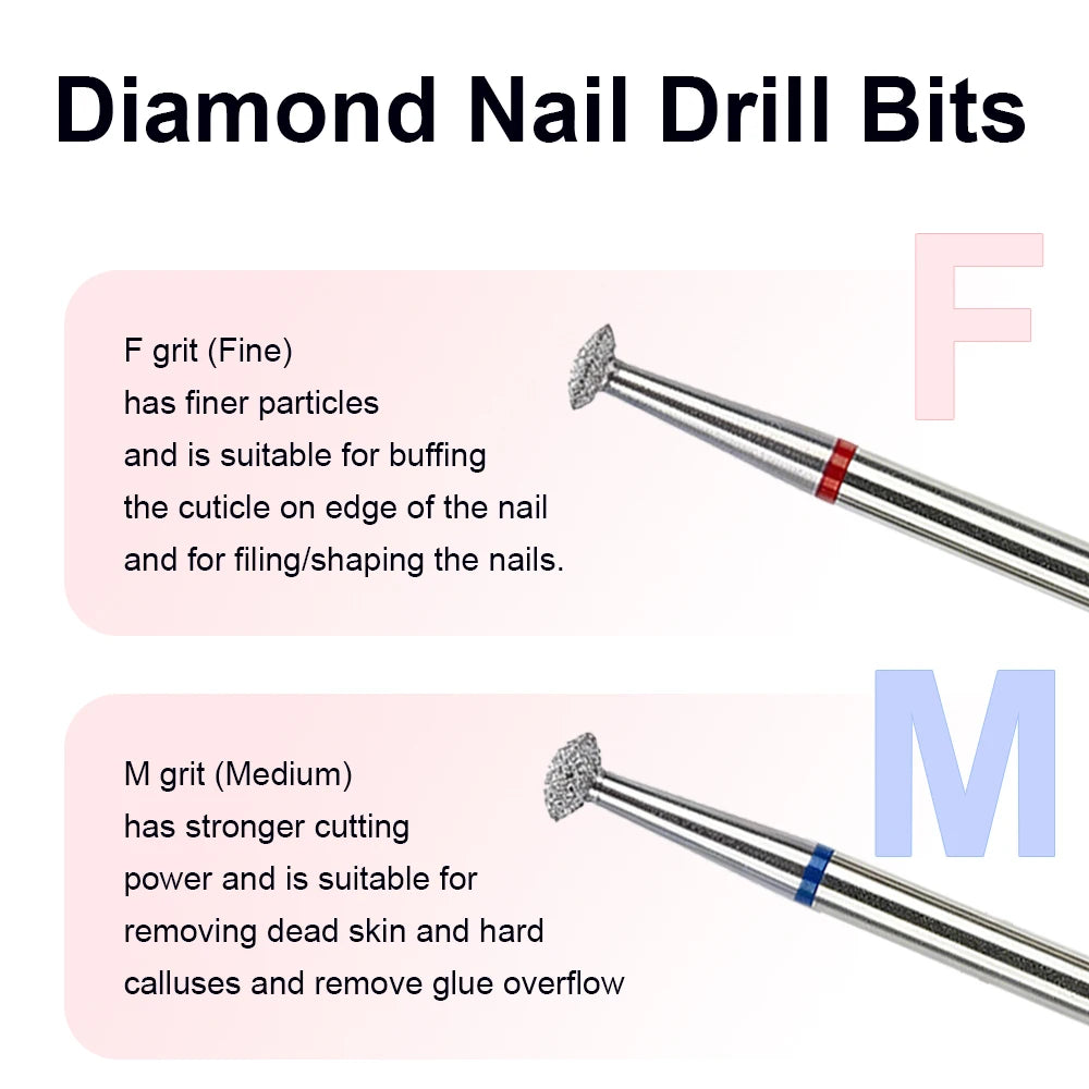 2Pcs Diamond Nail Drill Bits Electric File Grinding Heads for Cuticle Cleaning And Glue Removal Manicure Pedicure Accessories