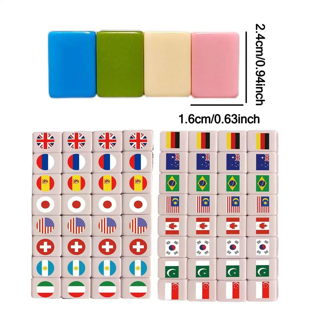 65Pcs Mahjong Board Games Set Tile Interactive Mah Jongg Toy Mahjong Multi-style Pattern Flag Battle Chee Chess Toys for Adult