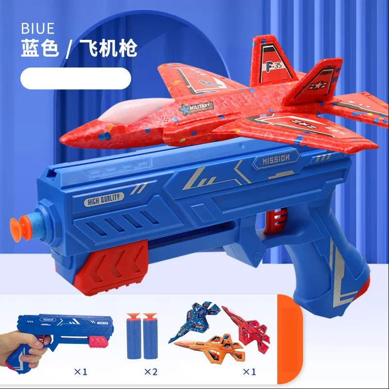 7.4" F-35 Launcher Foam Airplane Catapult Plane with Soft Bullet Gun for Kids Summer Outdoor Aircraft Flying Novelty & Gag Toys