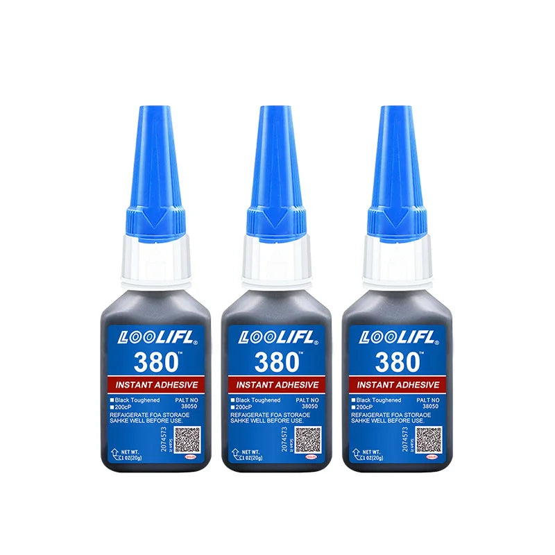 Loolifl380 Black 20g Super Glue Instant Fast-Drying Cyanoacrylate Adhesive Leather Rubber Wood Metal Strong Bonding Liquid Glue