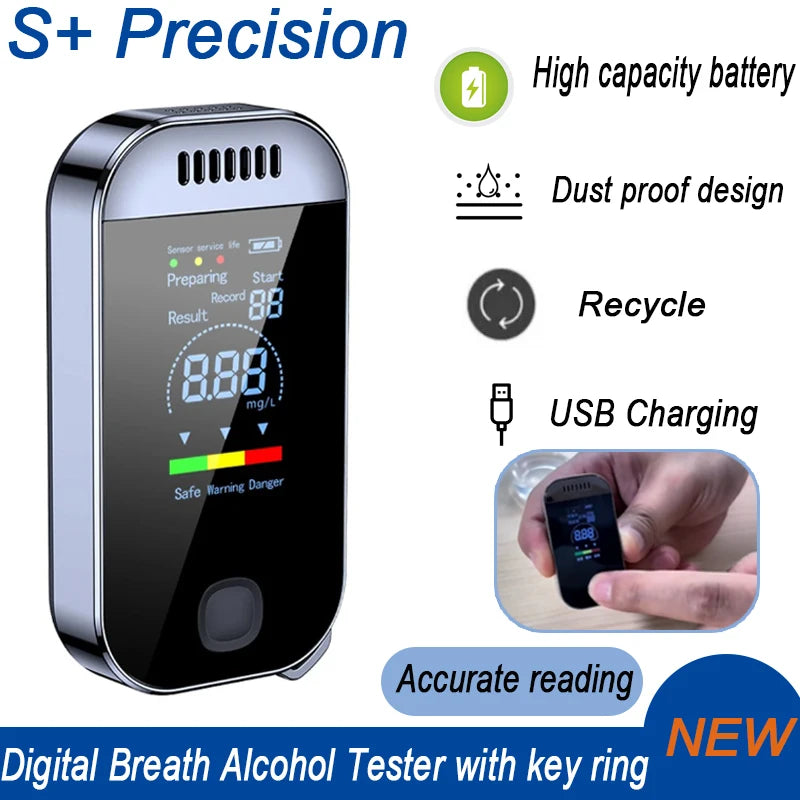 Non-Contact Alcohol Tester Breathalyzer USB Rechargeable with LED Digital Display Tester Portable Automobile Accessories