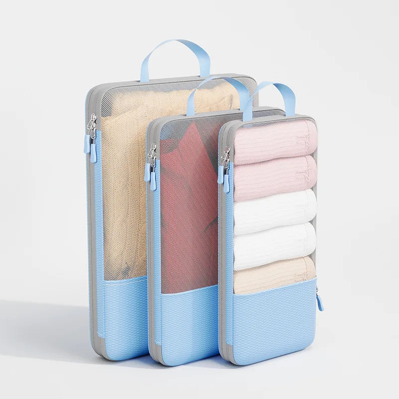3pcs Expanded Travel Storage Bag Mesh Luggage Compression Organizer Bag High Quality Packing Cube Handheld Clothing Storage Bag