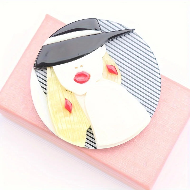 handmade fashion accessories acrylic cartoon round women portrait brooches popular clothing bag accessories
