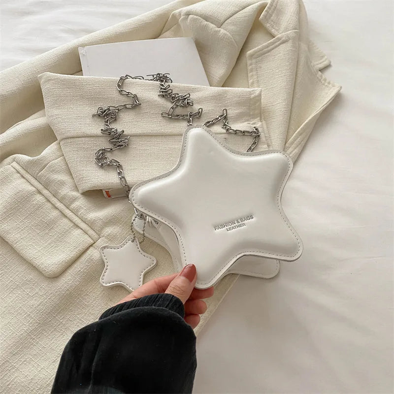 Fashion Star Shoulder Bags for Women Pu Leather Female Chain Crossbody Bag Lovely Mini Ladies Handbags Simple Letter Purse