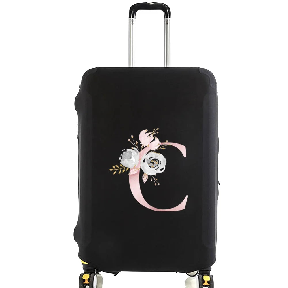 Luggage Case Suitcase Protective Cover Pink Flower Letter Name Pattern Travel Elastic Luggage Dust Cover Apply 18-28 Suitcase