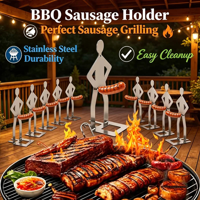 Stainless Steel BBQ Muscle Man Sausage Holder – Fun Sausage Grill, Reusable Hot Dog Grill, Perfect for Outdoor Camping Supplies