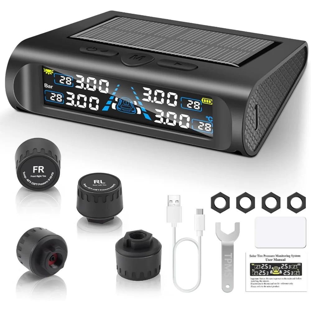 YNF TPMS Tire Pressure Monitor, 4 External Sensors, Real-Time Pressure & Temperature Check, Non-Destructive Easy Installation