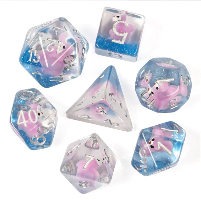 Cusdie Cute Animals DnD Dice Resin D4 D6 D8 D10 D% D12 D20 Polyhedral Dice Set for D&D Pathfinder Role Playing Table Board Games