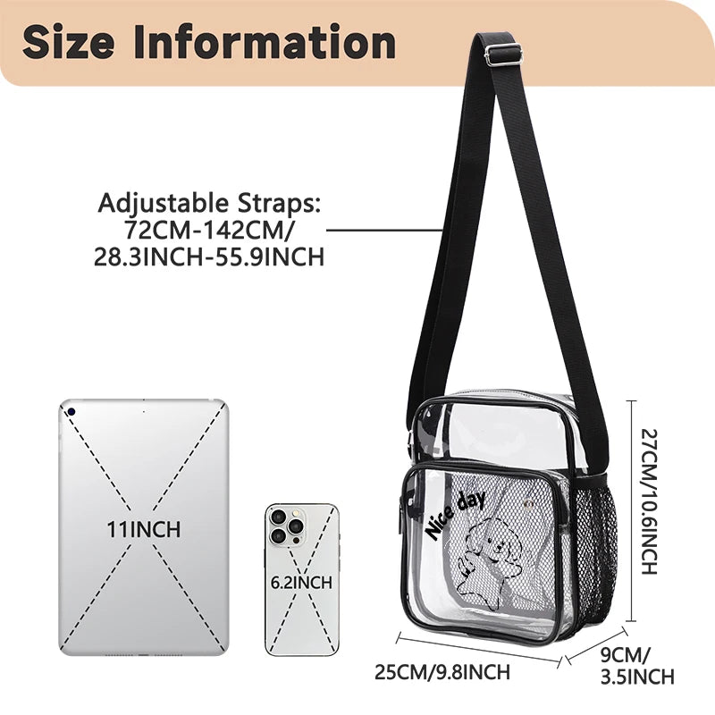 TINYAT PVC Clear Messenger Bag Women Transparent Shoulder Bag Waterproof Crossbody Bag for Music Concert Sports Race