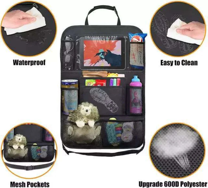 Car Backseat Organizer with Tablet Holder,1PC Kick Mats Back Seat Protector with 9 Storage Pockets Travel Accessories