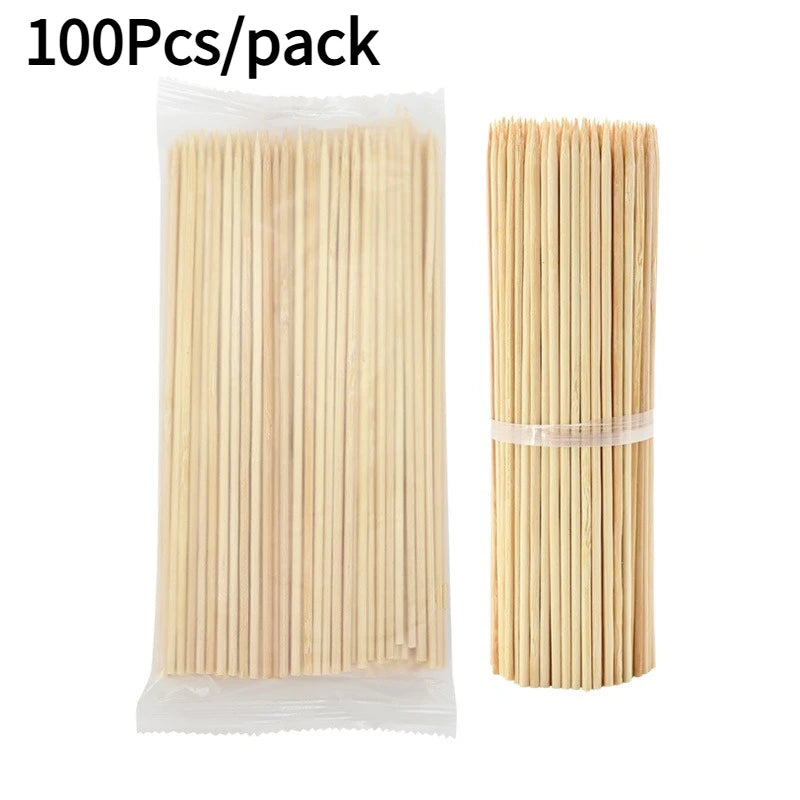 100Pcs Disposable Bamboo Skewers Commercial Use for BBQ Skewer Sausage Candied Haws Cotton Candy Fruit Sticks Many Sizes Choices