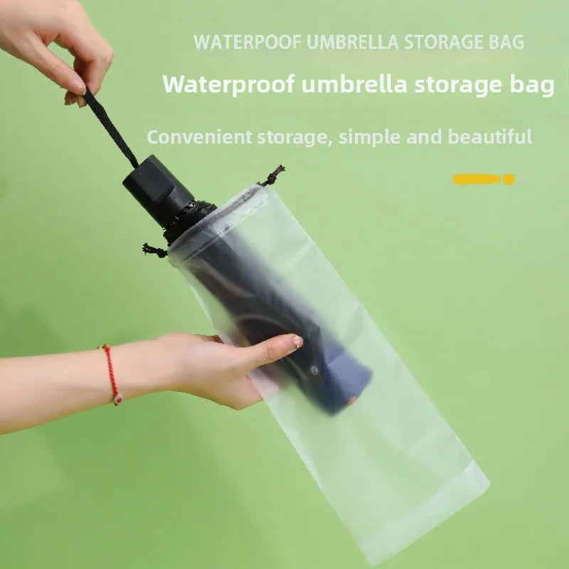 10pcs Beam Mouth Waterproof Umbrella Storage Bag Plastic Bag Drawstring Bag Translucent Bag Out Storage Vehicle-mounted Wet Bag