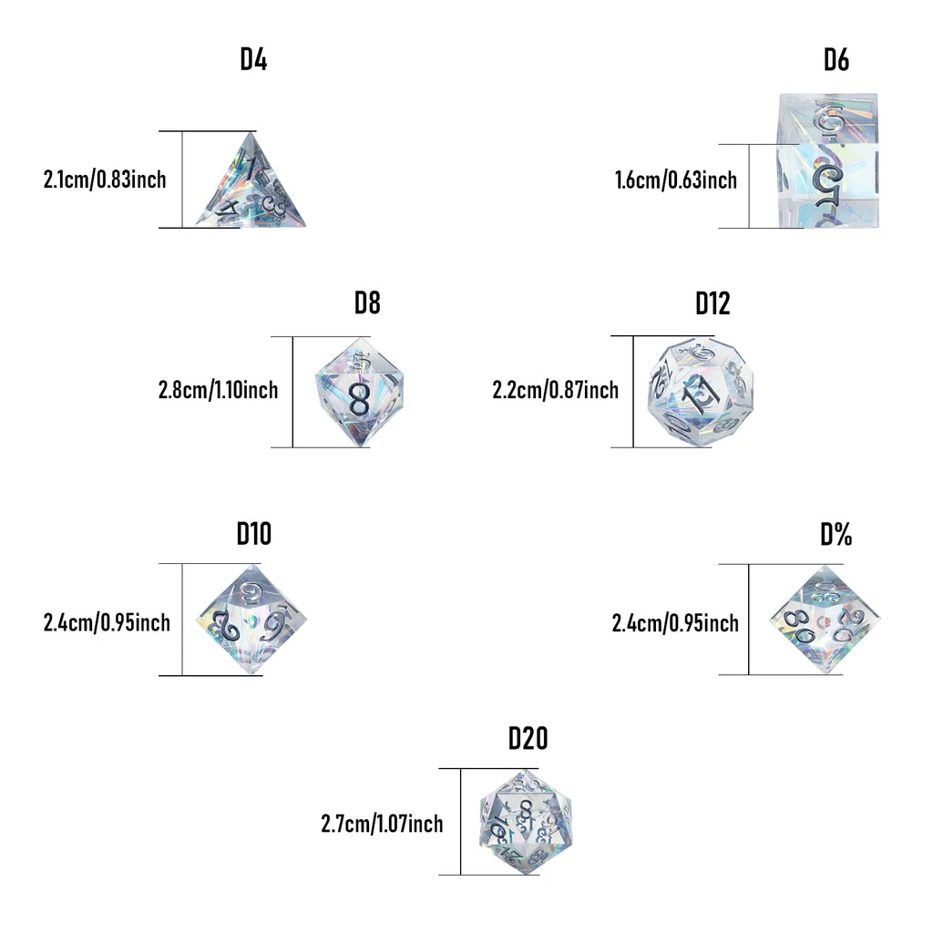 7-Piece Transparent Reflective Resin Polyhedral Dice - For Outdoor Games, Board Games, Holiday Gifts, With Gift Box Packaging