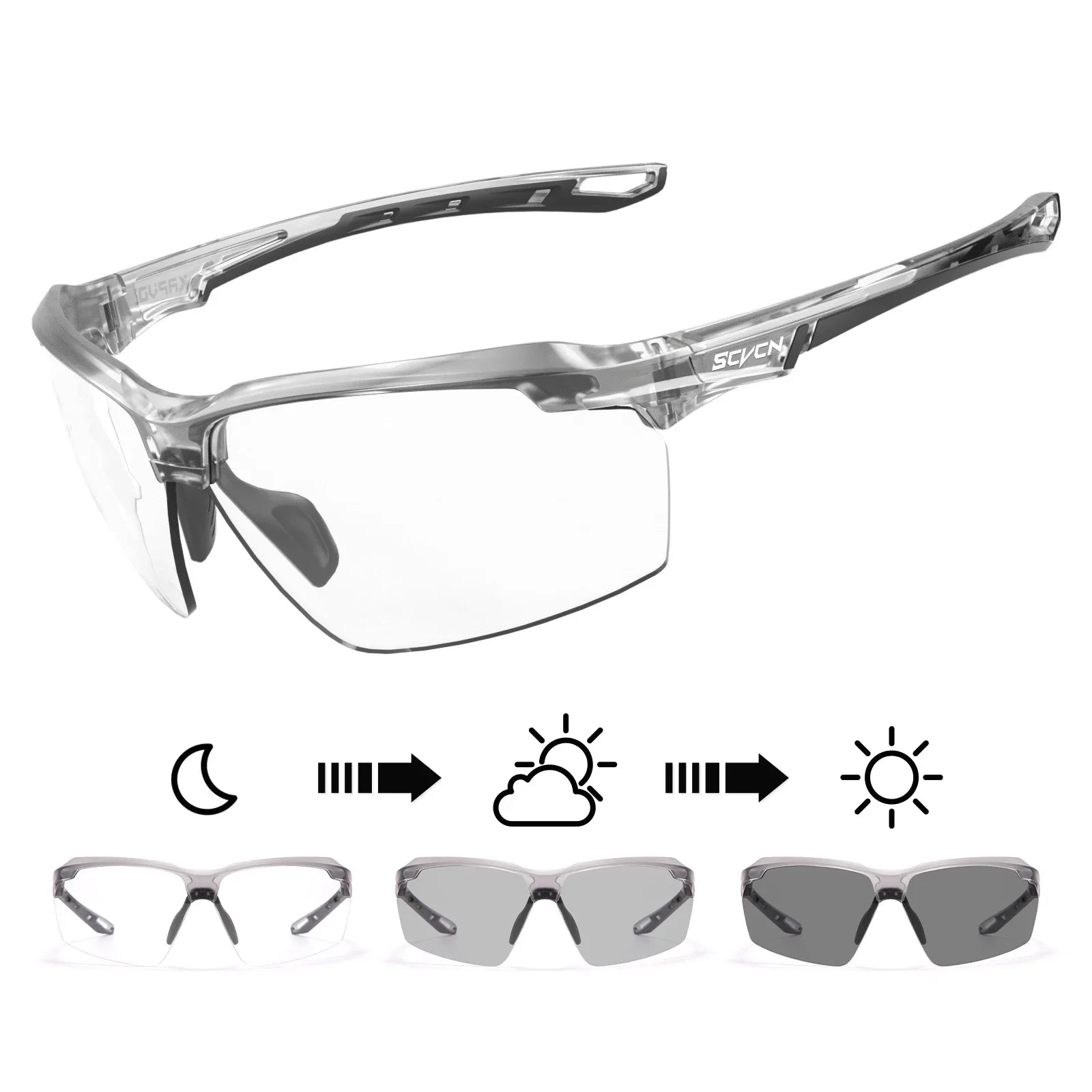 3PACKS SCVCN Hiking Eyewear Photochromic Cycling Sunglasses Glasses Bike MTB Bicycle Golf UV400 Sports Glasses for Men Women