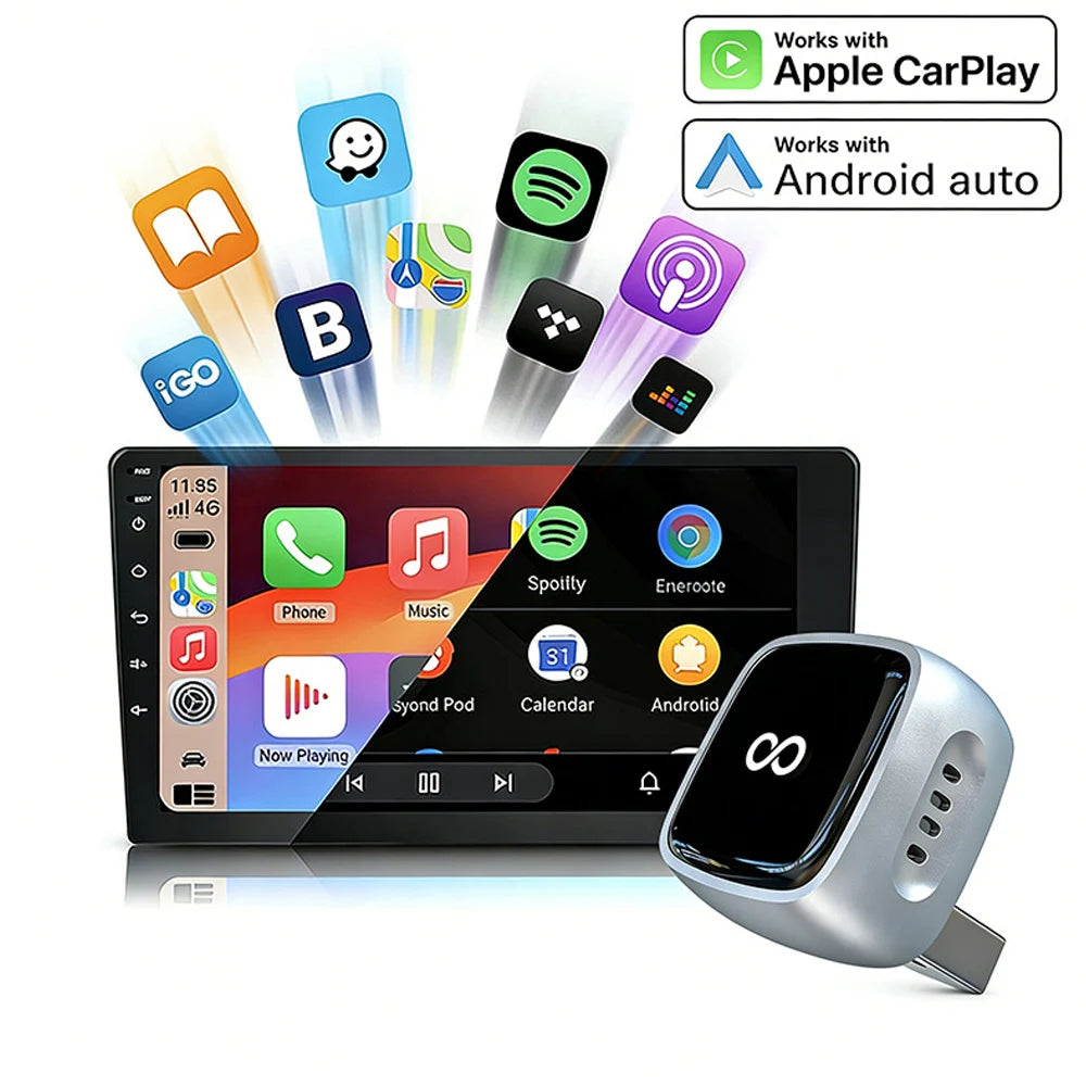 Wireless Carplay Adapter & Android Auto 2026 Upgrade Wired CarPlay to Wireless,2-in-1 Mini USB Design with Fast Stable Connectio