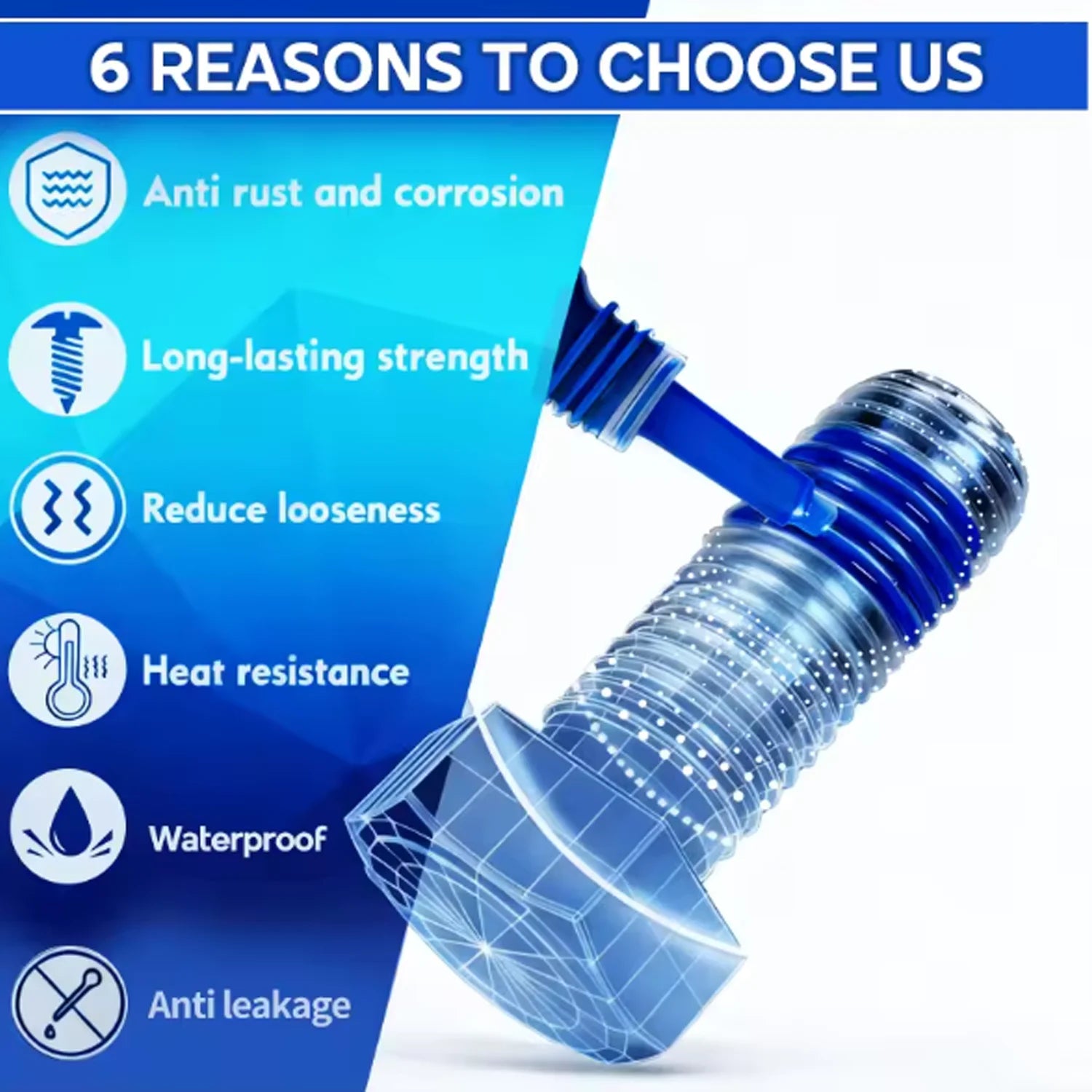 Blue Adhesive 10ml - High Strength Adhesive, High Temperature Resistant, Anti-Vibration, Specific for Metal Fasteners, Removable