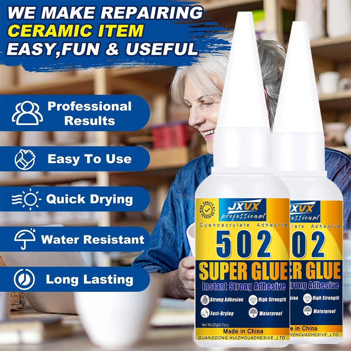 502 Super Glue 10.7oz, Clear Instant Medium Cyanoacrylate Adhesive Liquid for Woodworking Wooden Crafts Furniture Repairs, All Purpose Strong CA Glue for Metal Glass Plastic Ceramic Leather