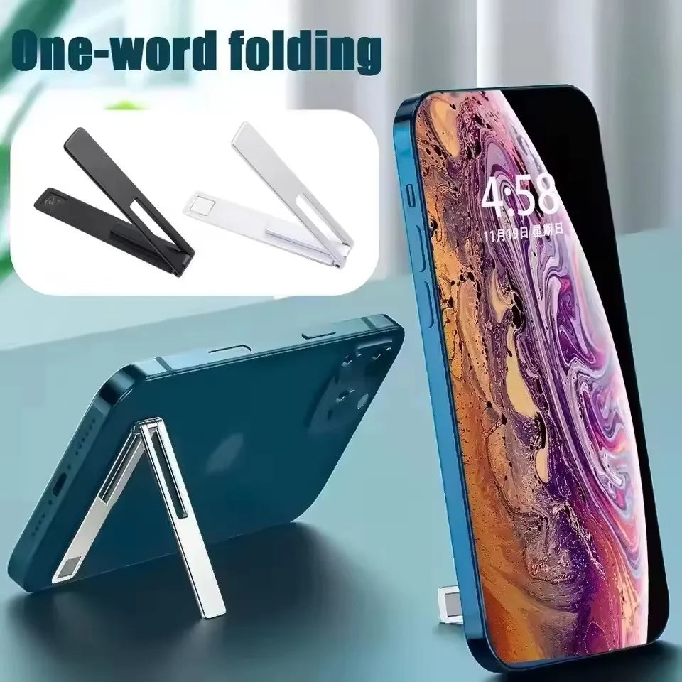 Ultra thin invisible magnetic phone holder alloy foldable kickstand desktop cellphone tablet support cable saver