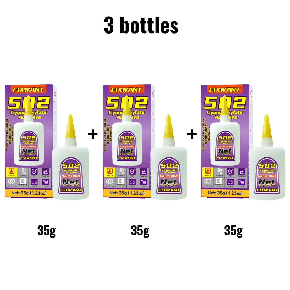 1-3pcs Instant Quick-drying FIXWANT 502 Super Glue Cyanoacrylate Adhesive Leather Rubber Wood Metal Strong Bond Liquid Glue Tool