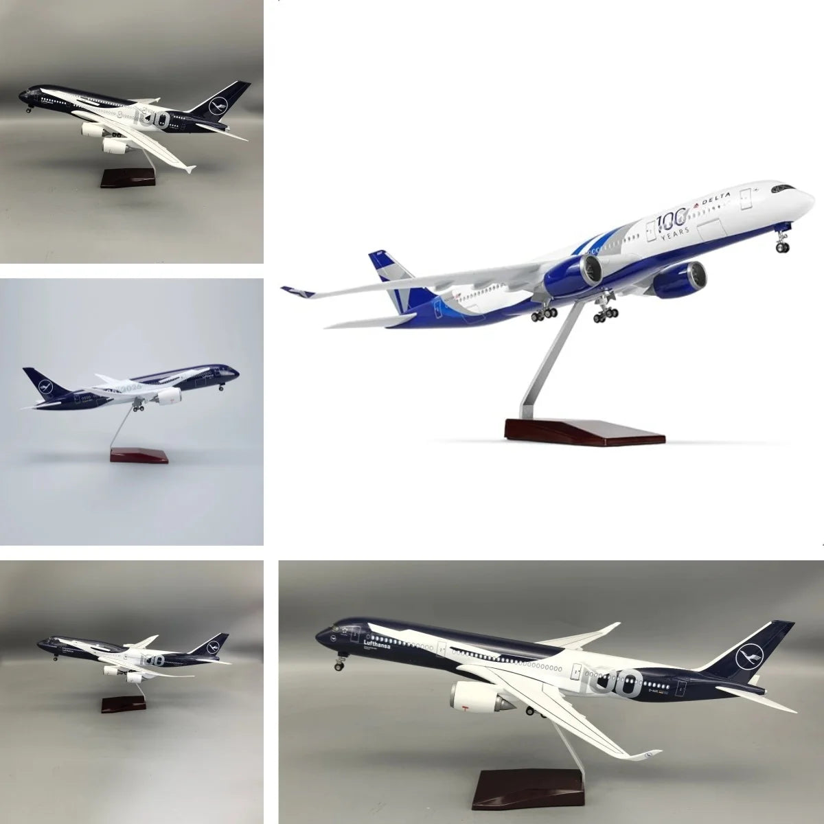 47CM Miniature Airplane 100 Years Series Lufthansa Plane Model B787 B747 A380 A350 DELTA Collectible Scale Aircraft Resin Gift