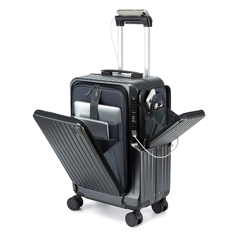 Front Opening Carry on Luggage Suitcase Multifunctional Trolley Case 20 Inch Trip Cabin Password Lock Luggage Case Travel Bags