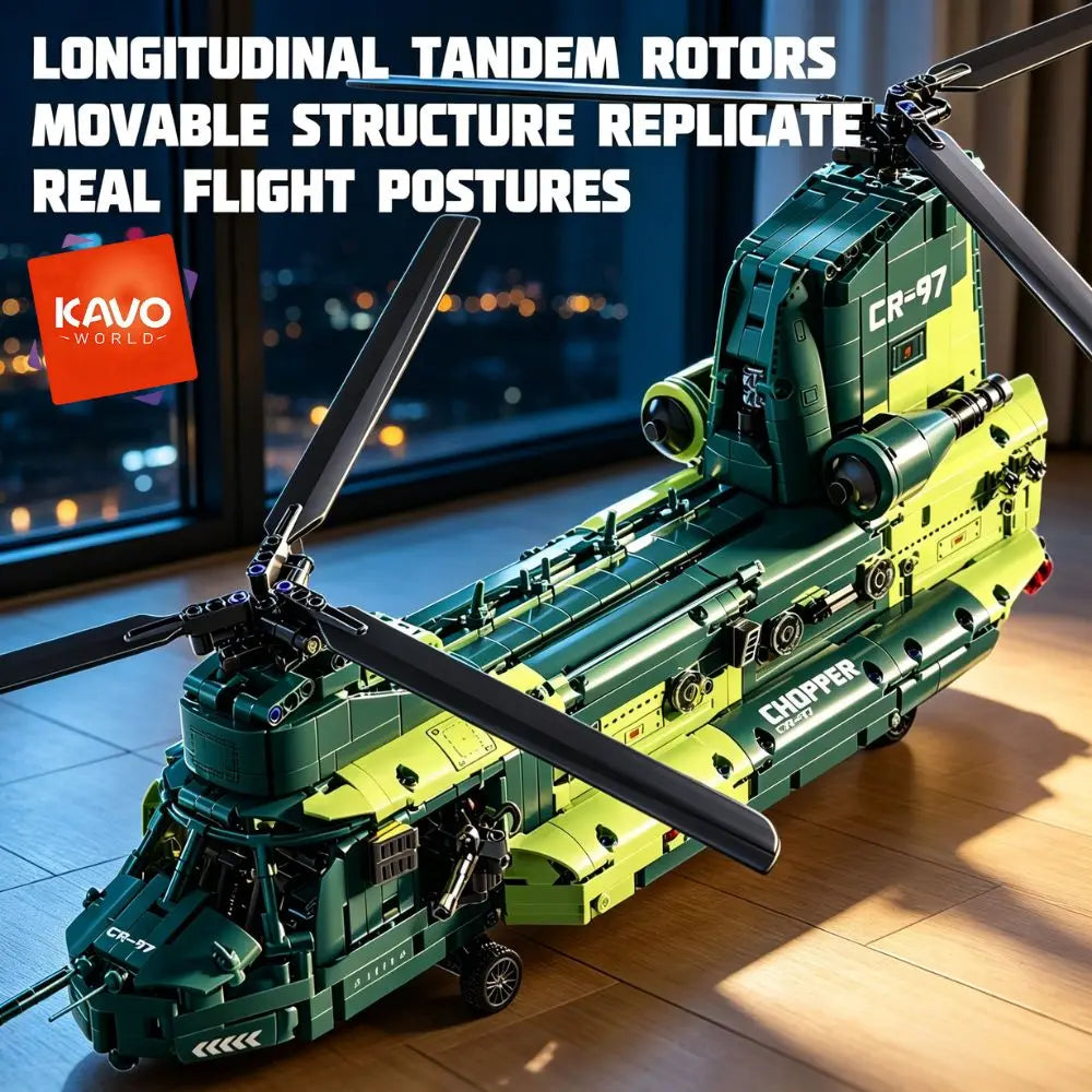 KAVOWORLD 1826pcs 32inch Large-Scale Heavy Transport Helicopter Building Block Model Set Easy DIY Assembly Aircraft Building Bricks Model Tandem Rotor Construction Kit Display Toy As Halloween Christmas Thanksgiving New Year'