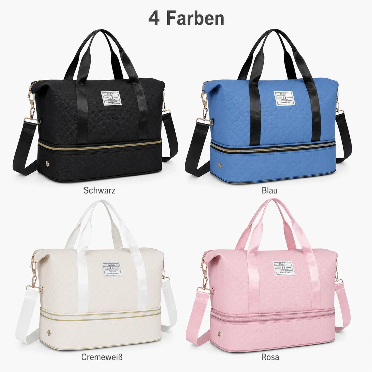 Large Quilted Travel Duffle Bag with Separate Bottom Compartment and Adjustable Shoulder Strap for Weekend and Gym