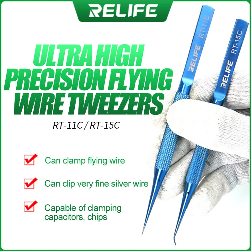 RELIFE 0.1mm Titanium Alloy Non-magnetic High Hardness Aviation Ultra-Precise Step Structure Tweezers Phone IC Chip Repair