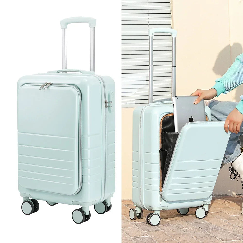 Front opening cover Wheel Carry on Trolley Luggage ABS+PC Travel Suitcase rolling suitcase Women fashion zipper suitcase valises