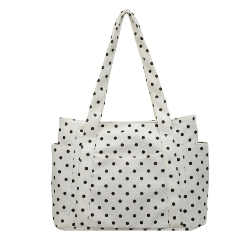 CEEKAY Small Dot Soft Canvas Hobo Bag Rectangular Open Top Multi Compartment Lightweight Ladies Casual Daily Hand Tote Purse