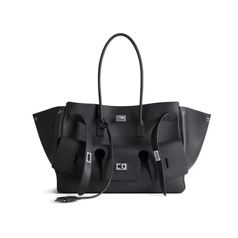 Luxury Soft Leather Tote Bag Brand Texture Lock Wing Bag Solid Color Simple New Horizontal Square Bag Women's Commuter Handbag