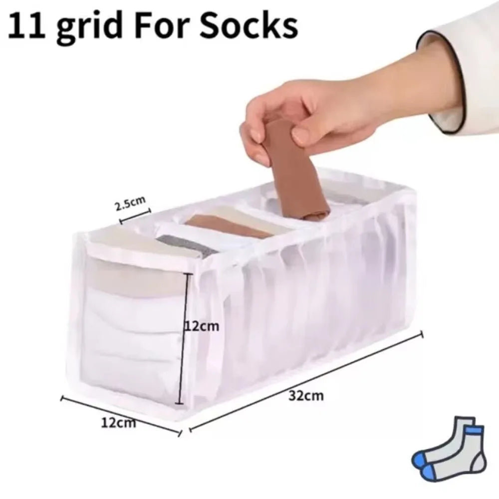 3-Pack Home Storage Boxes Foldable Plaid Underwear Combination Bags - Nylon Drawer Dividers for Socks Panties and Underwear