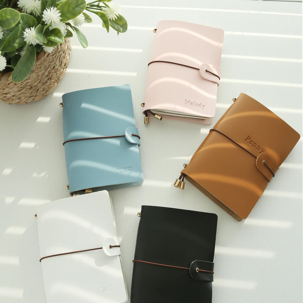 Personalized Leather Passport Holder Custom Name Imprinted Creative Handbook A7 Journal Card Holder Portable Travel Notepad Gift
