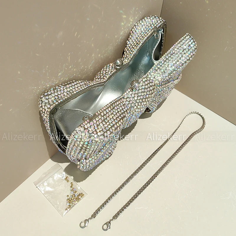 Alizekerr Bow Crystal Evening Bags Women Classy Sparkling Diamond Metal Clutch Purses And Handbags High Quality Wedding Party