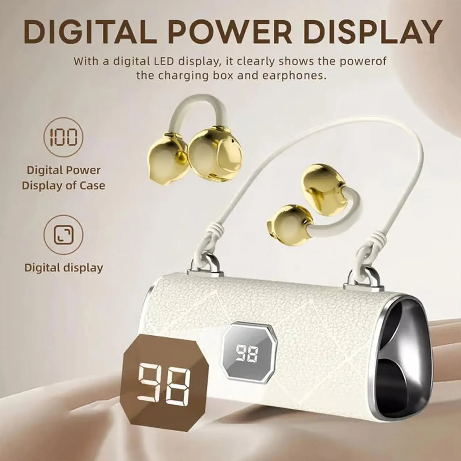 New Open Ear Clip Wireless Bluetooth Earphones with LED Digital Display Charging Case Stereo Sound Headphones for Sports Daily