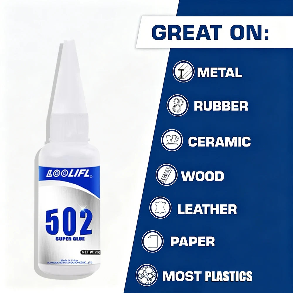 502 Super Glue Instant Adhesive Fast Strong Quick Dry Glue for Metal Plastic Wood Ceramic Rubber Jewelry DIY Repair Bonding Tool