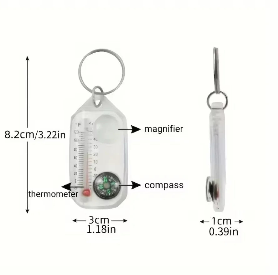 3-in-1 Keychain Compass with Thermometer & Magnifying Glass, Mini Portable Outdoor Camping Survival Tool